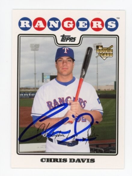 SIGNED BASEBALL CARD AUTO TOPPS 2008 CHRIS DAVIS TEXAS RANGERS RC #UH231