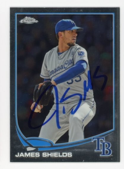 SIGNED BASEBALL CARD AUTO TOPPS CHROME 2013 JAMES SHIELDS RAYS / ROYALS PICTURED