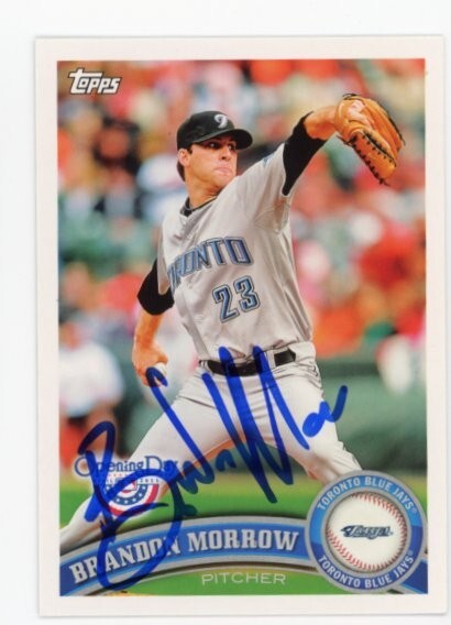 SIGNED BASEBALL CARD AUTO TOPPS 2011 OPENING DAY BRANDON MORROW BLUE JAYS #87