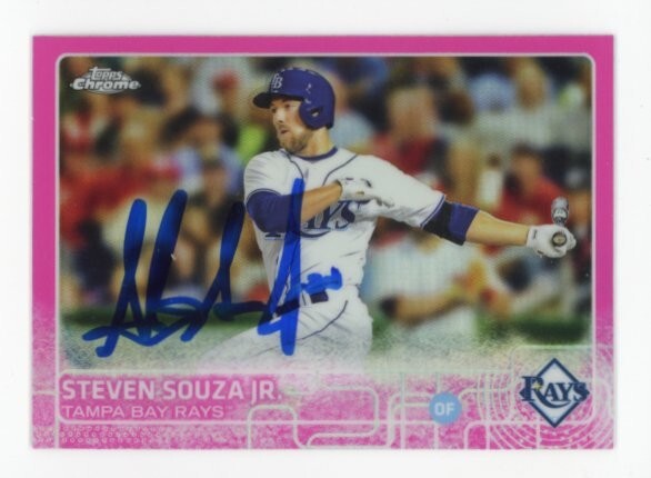 SIGNED BASEBALL CARD AUTO TOPPS CHROME 2015 STEVEN SOUZA JR. PINK CHICAGO CUBS