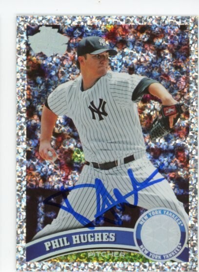 SIGNED BASEBALL CARD AUTO TOPPS 2011 PHIL HUGHES #475 NEW YORK YANKEES SPARKLE