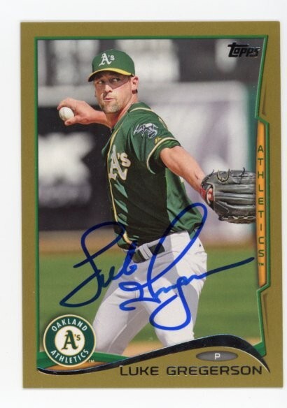 SIGNED BASEBALL CARD AUTO TOPPS 2014 LUKE GREGERSON OAKLAND A's US128 GOLD /2014