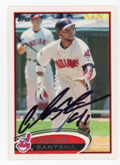 SIGNED BASEBALL CARD AUTO TOPPS 2012 CARLOS SANTANA CLEVELAND INDIANS #656