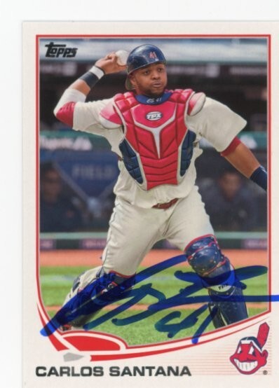 SIGNED BASEBALL CARD AUTO TOPPS 2013 CARLOS SANTANA CLEVELAND INDIANS #141