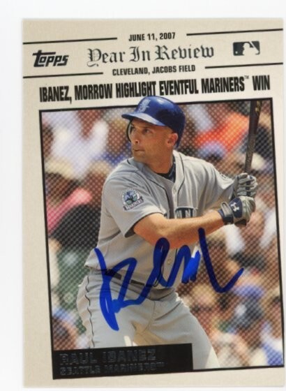 SIGNED BASEBALL CARD AUTO TOPPS 2008 RAUL IBANEZ SEATTLE MARINERS #YR72