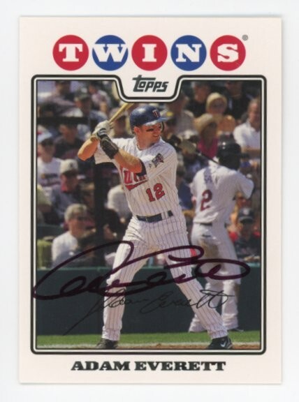 SIGNED BASEBALL CARD AUTO TOPPS 2008 ADAM EVERETT MINNESOTA TWINS #346
