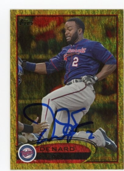 SIGNED BASEBALL CARD AUTO TOPPS 2012 DENARD SPAN SPARKLE VARIATION TWINS #179