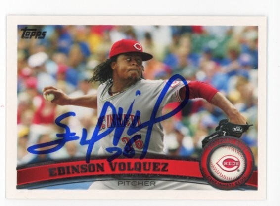 SIGNED BASEBALL CARD AUTO TOPPS 2011 EDINSON VOLQUEZ CINCINNATI REDS #63