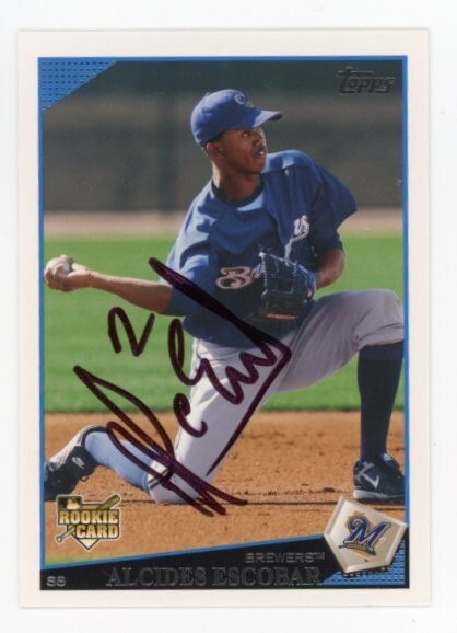 SIGNED BASEBALL CARD AUTO TOPPS 2009 ALCIDES ESCOBAR MILWAUKEE BREWERS #108 RC