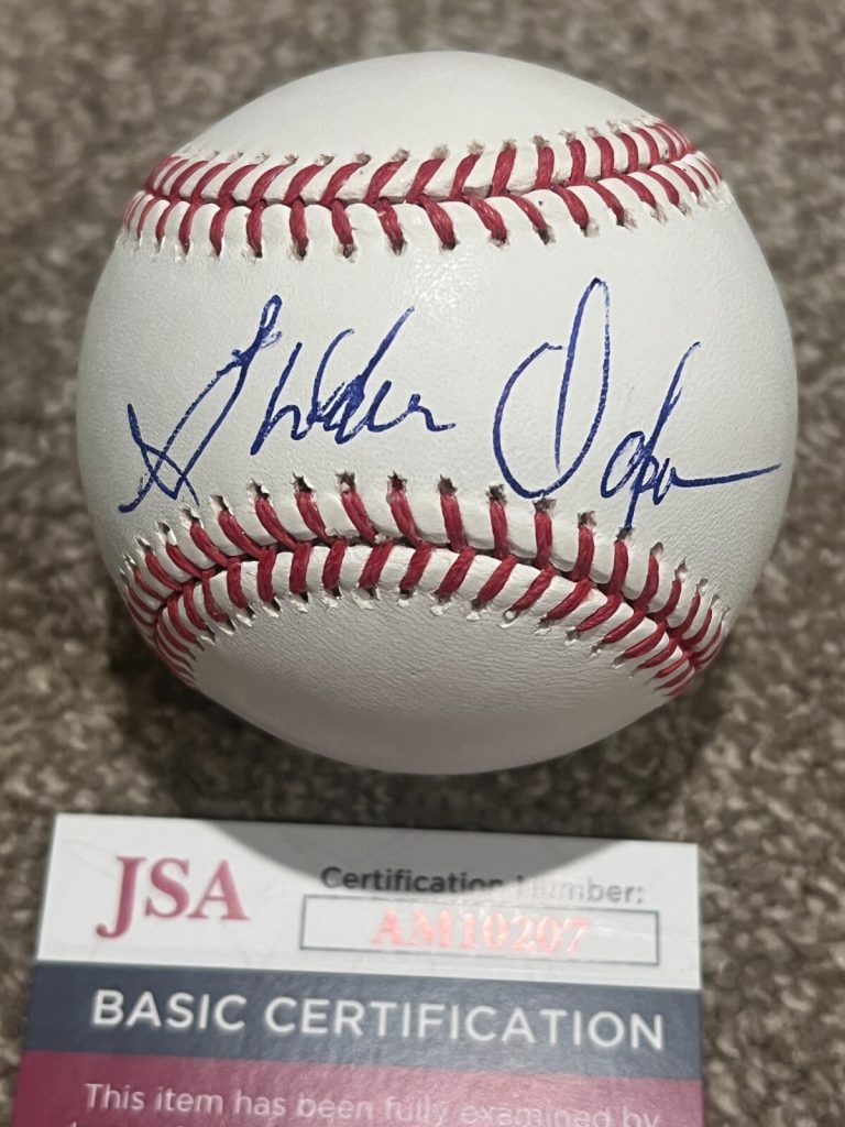 SHELDON OCKER SIGNED BASEBALL AUTO JG SPINK AWARD WINNER WRITER HOF JSA COA