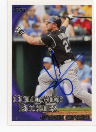 SIGNED BASEBALL CARD AUTO TOPPS 2010 JASON GIAMBI COLORADO ROCKIES #US71