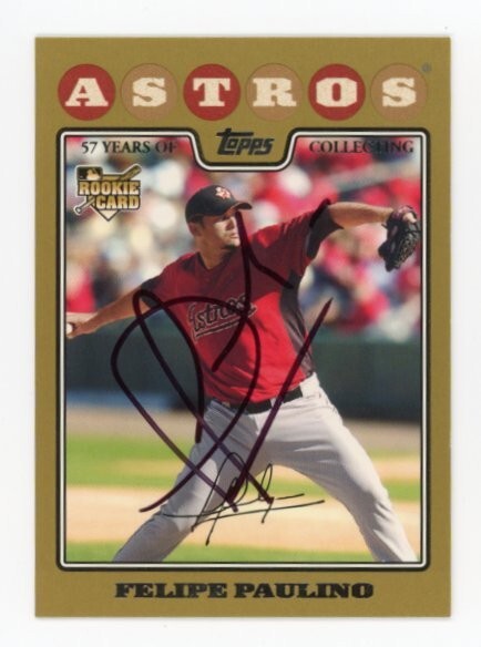 SIGNED BASEBALL CARD AUTO TOPPS 2008 FELIPE PAULINO ASTROS GOLD /2008 #601 RC