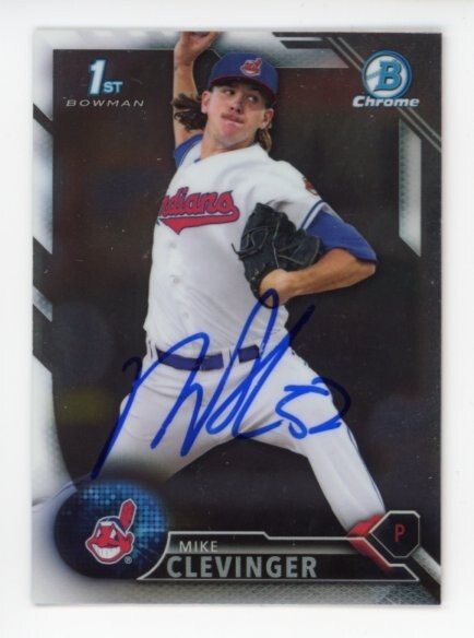 SIGNED BASEBALL CARD AUTO BOWMAN CHROME 2016 MIKE CLEVINGER #52 CLE INDIANS RC