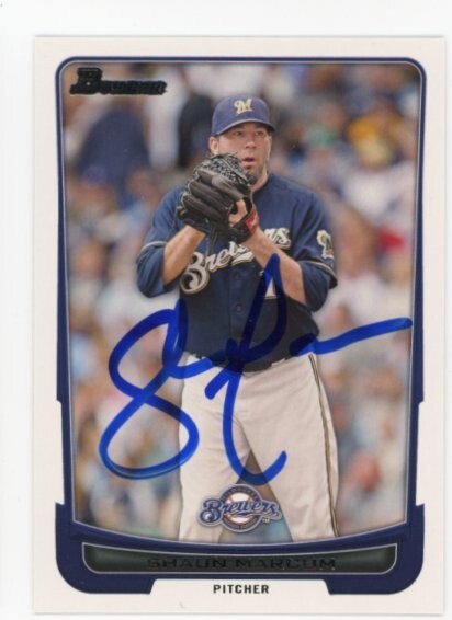 SIGNED BASEBALL CARD AUTO BOWMAN 2012 SHAWN MARCUM MILWAUKEE BREWERS #94