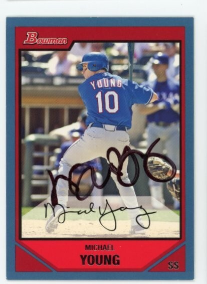 SIGNED BASEBALL CARD AUTO VARIATION BOWMAN 2007 MICHAEL YOUNG TEXAS RANGERS #194
