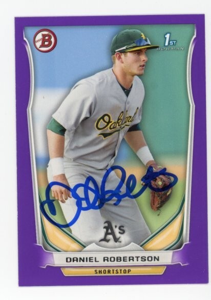 SIGNED BASEBALL CARD AUTO VARIATION BOWMAN 2014 DANIEL ROBERTSON OAKLAND A's #36