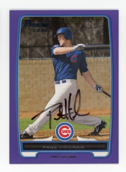 SIGNED BASEBALL CARD AUTO VARIATION BOWMAN 2012 PAUL HOLIMAN CHICAGO CUBS #9 RC