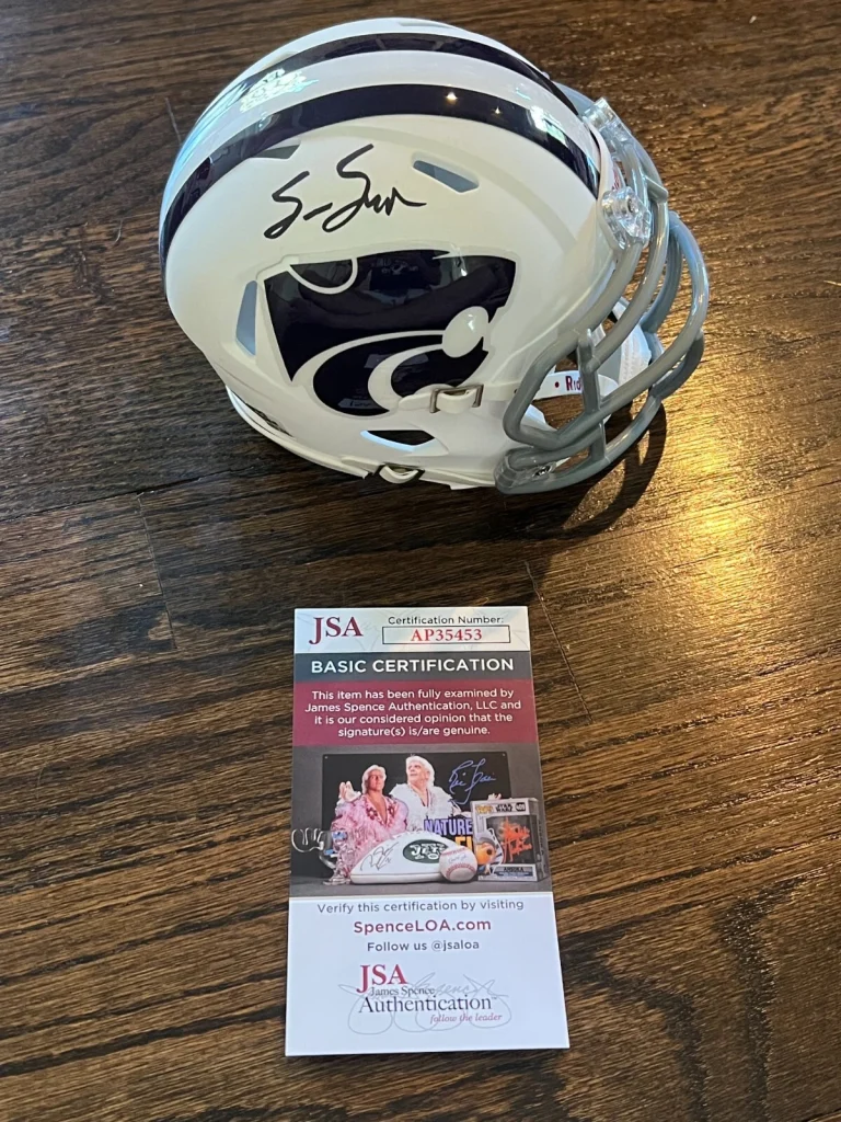 SEAN SNYDER SIGNED FOOTBALL MINI HELMET AUTO K-STATE KSU (SON OF BILL) JSA COA