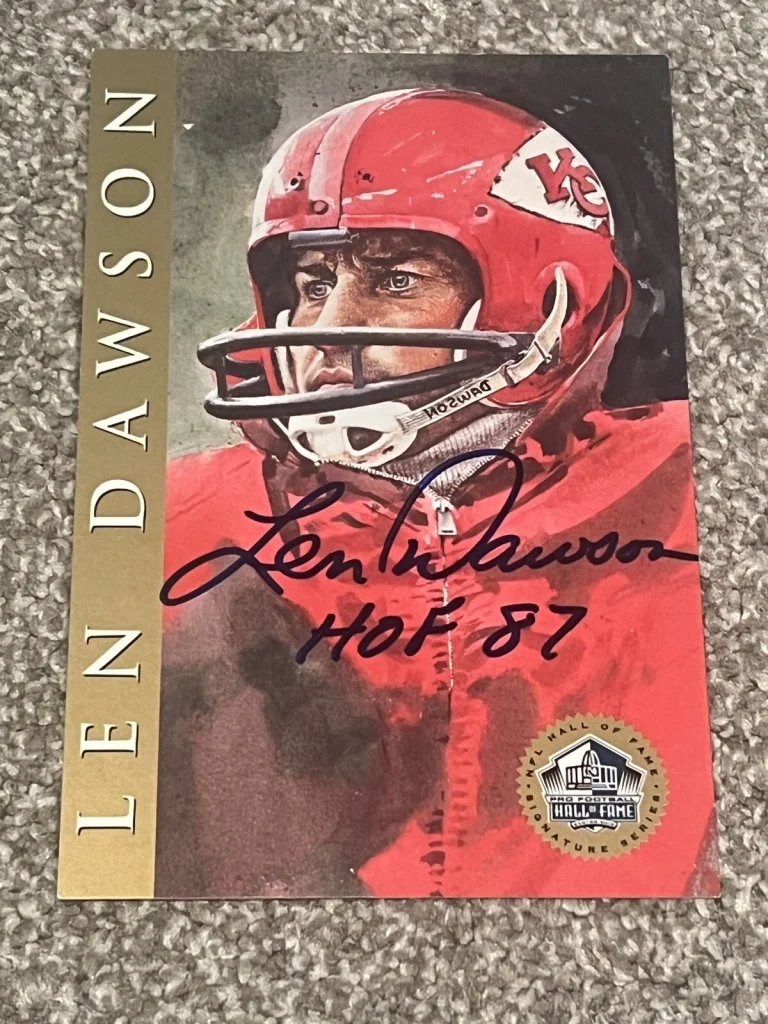 Signed Goal Line Art Card GLAC Auto Postcard Football HOF LEN DAWSON CHIEFS
