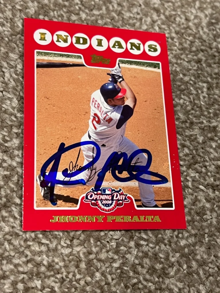 SIGNED BASEBALL CARD AUTO TOPPS 2008 JHONNY PERALTA OPENING DAY RED INDIANS 177