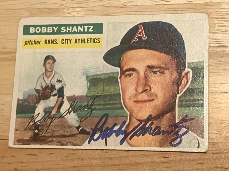 SIGNED BASEBALL CARD AUTO VTG 1956 BOBBY SHANTZ TOPPS KANSAS CITY ATHLETICS #261