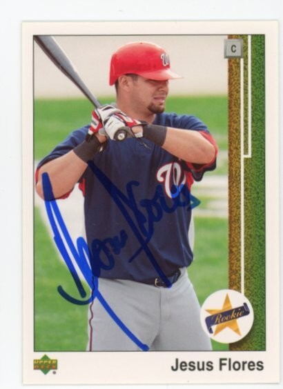 SIGNED BASEBALL CARD AUTO UPPER DECK UD 2007 JESUS FLORES NATIONALS #89-JF