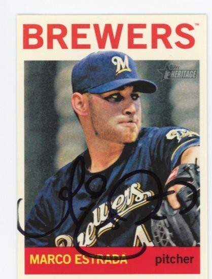 SIGNED BASEBALL CARD AUTO TOPPS 2013 HERITAGE MARCO ESTRADA MILWAUKEE BREWERS