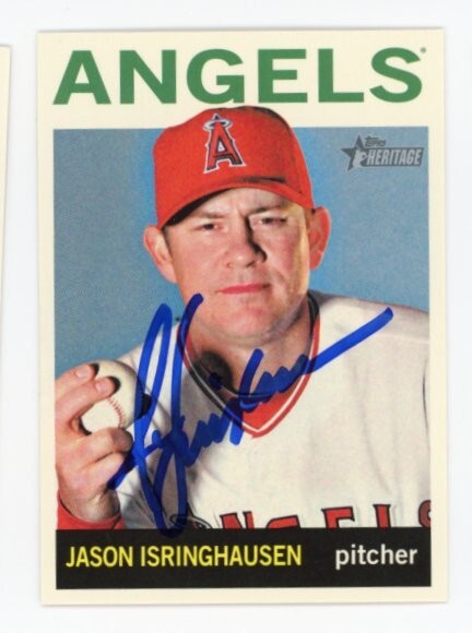SIGNED BASEBALL CARD AUTO TOPPS 2013 HERITAGE JASON ISRINGHAUSEN LA ANGELS #319
