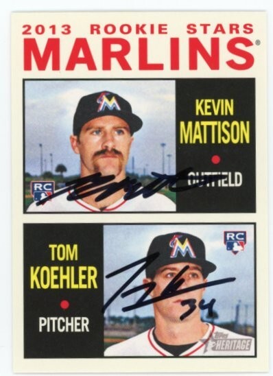 SIGNED BASEBALL CARD AUTO TOPPS 2013 HERITAGE TOM KOEHLER KEVIN MATTISON #337 RC