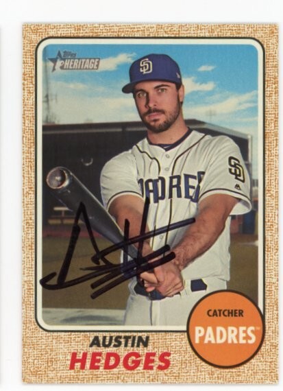 SIGNED BASEBALL CARD AUTO TOPPS 2017 HERITAGE AUSTIN HEDGES SAN DIEGO PADRES 543