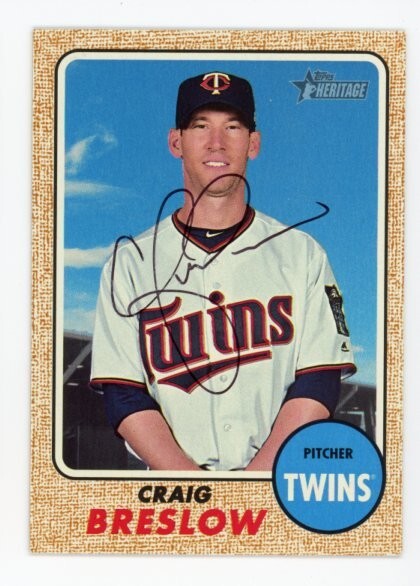 SIGNED BASEBALL CARD AUTO TOPPS 2017 HERITAGE CRAIG BRESLOW MINNESOTA TWINS #655