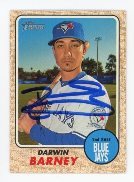 SIGNED BASEBALL CARD AUTO TOPPS 2017 HERITAGE DARWIN BARNEY BLUE JAYS #312