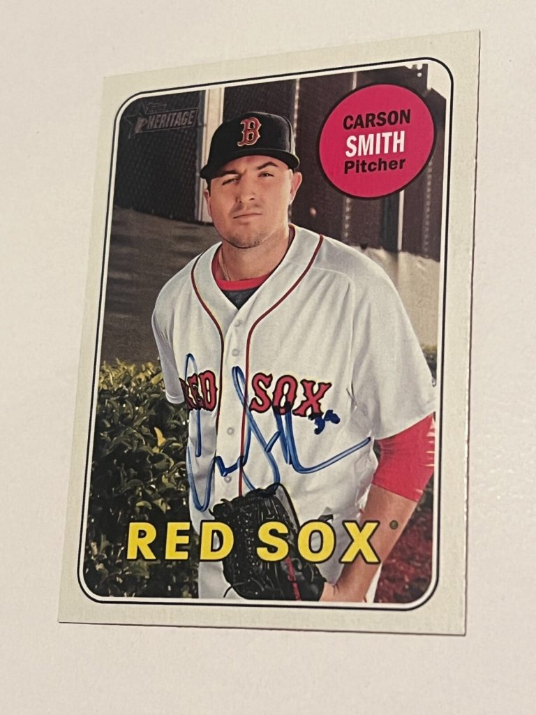 SIGNED BASEBALL CARD AUTO TOPPS 2018 HERITAGE CARSON SMITH BOSTON RED SOX #679