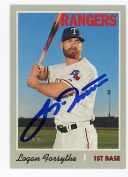 SIGNED BASEBALL CARD AUTO TOPPS 2019 HERITAGE LOGAN FORSYTHE TEXAS RANGERS #635