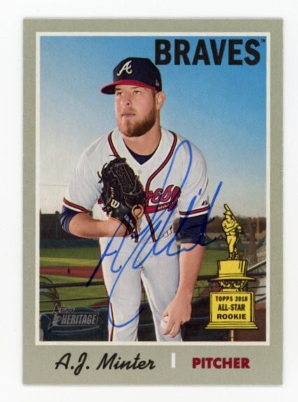 SIGNED BASEBALL CARD AUTO TOPPS 2019 HERITAGE AJ MINTER ATLANTA BRAVES #232