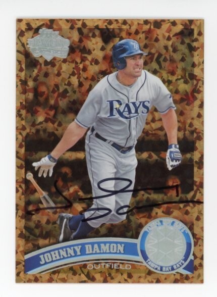 SIGNED BASEBALL CARD AUTO 2011 TOPPS DIAMOND JOHNNY DAMON TAMPA BAY RAYS #466