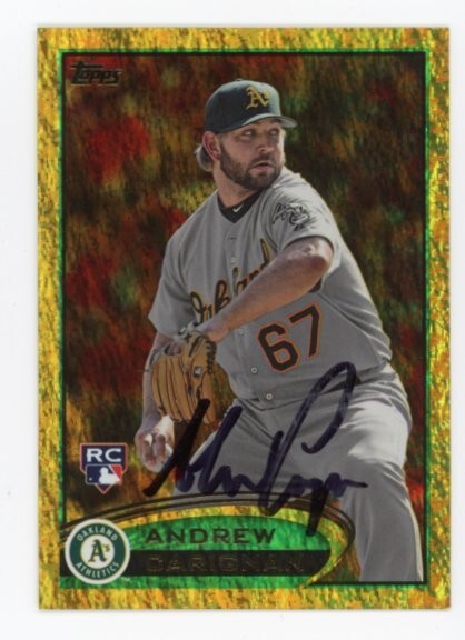 SIGNED BASEBALL CARD AUTO 2012 TOPPS SPARKLE ANDREW CARIGNAN OAKLAND A's #202
