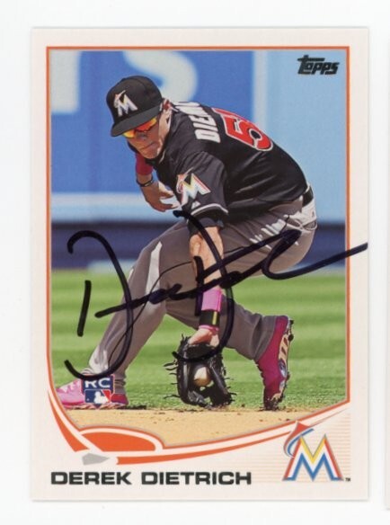 SIGNED BASEBALL CARD AUTO TOPPS 2013 MIAMI MARLINS DEREK DIETRICH #US178 RC
