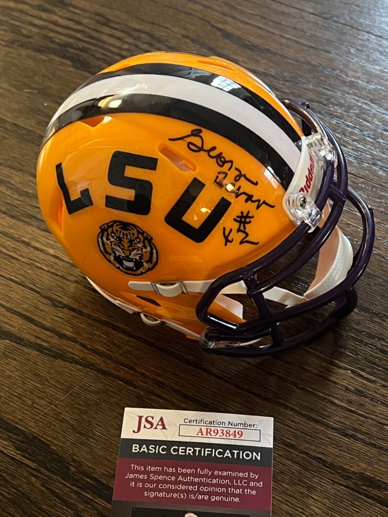 GEORGE BEVAN SIGNED FOOTBALL MINI HELMET AUTO LSU TIGERS ALL AMERICAN JSA COA