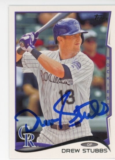 SIGNED BASEBALL CARD AUTO TOPPS 2014 COLORADO ROCKIES DREW STUBBS #US41