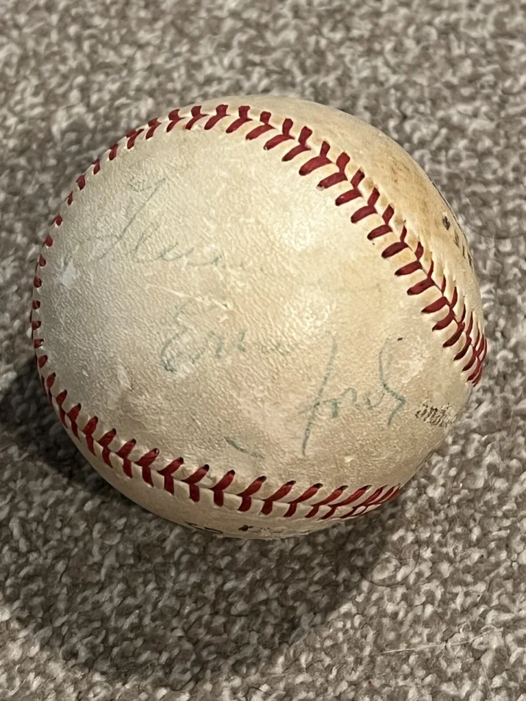 COUNTRY TENNESSEE ERNIE FORD + DODGERS LARRY SHERRY SIGNED BASEBALL AUTO VTG