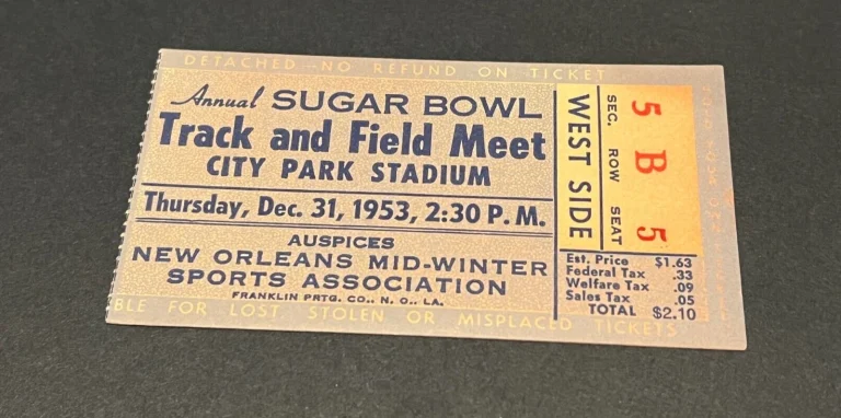VTG TICKET STUB TRACK & FIELD MEET SUGAR BOWL CITY PARK STADIUM 12/31 1953 OLD