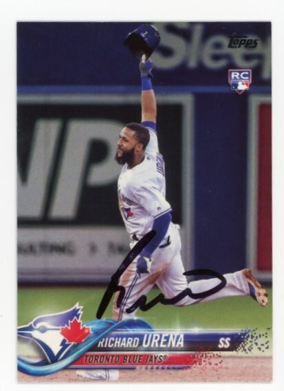 SIGNED BASEBALL CARD AUTO TOPPS 2018 TORONTO BLUE JAYS RICHARD URENA #148 RC