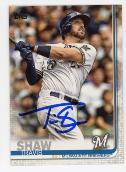 SIGNED BASEBALL CARD AUTO TOPPS 2019 MILWAUKEE BREWERS TRAVIS SHAW #676