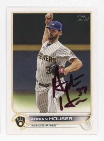 SIGNED BASEBALL CARD AUTO TOPPS 2022 ADRIAN HOUSER #486 MILWAUKEE BREWERS
