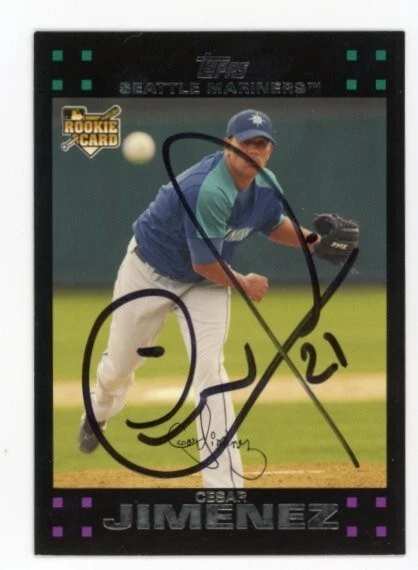 SIGNED BASEBALL CARD AUTO TOPPS 2007 CESAR JIMENEZ MARINERS (RED NAME BACK) #638