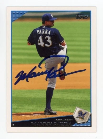 SIGNED BASEBALL CARD AUTO TOPPS 2009 MANNY PARRA MILWAUKEE BREWERS #647