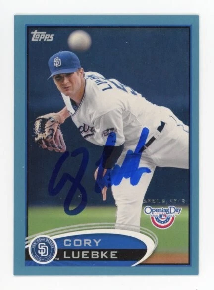 SIGNED BASEBALL CARD AUTO OPENING DAY TOPPS 2012 CORY LUEBKE PADRES INSERT /2012