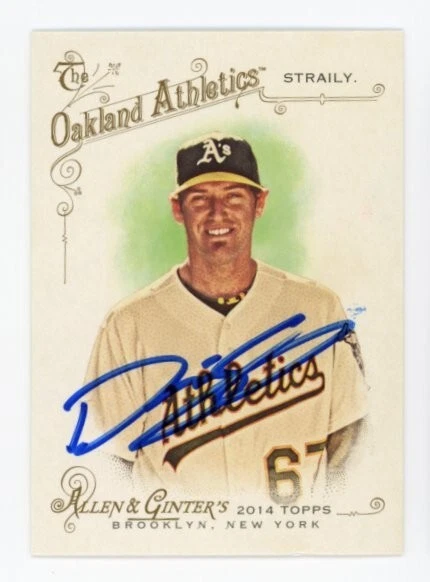 SIGNED BASEBALL CARD AUTO TOPPS ALLEN GINTER A&G 2014 A's DAN STRAILY #233