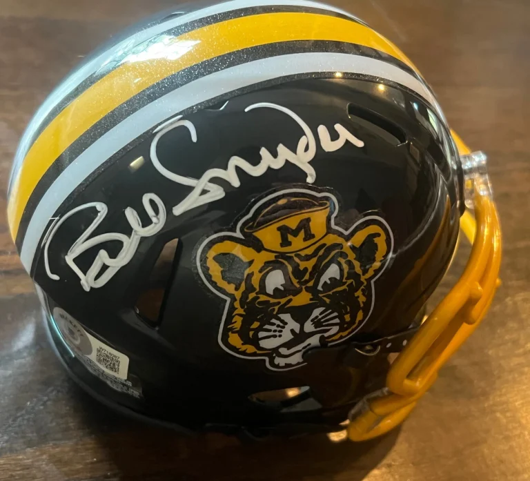K-STATE COACH BILL SNYDER SIGNED FOOTBALL MIZZOU (1958) MINI HELMET AUTO BAS COA